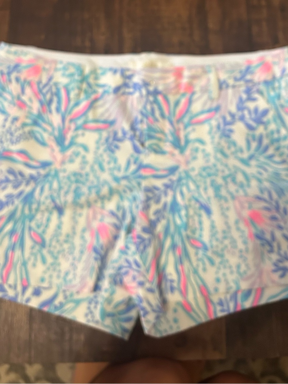 Lilly Pulitzer Floral Print Athletic Shorts in White, Aqua & Pink